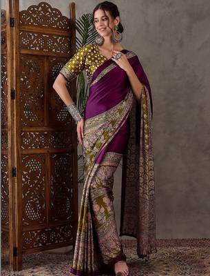 Purple ethnic motifs silk blend saree 1