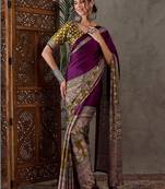 Purple ethnic motifs silk blend saree