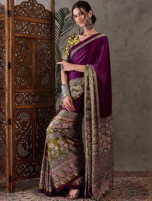 Purple ethnic motifs silk blend saree 2