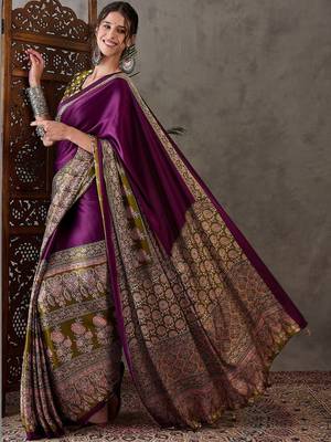 Purple ethnic motifs silk blend saree 3