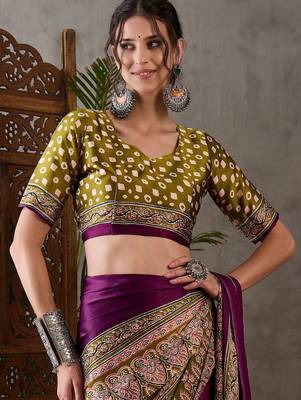 Purple ethnic motifs silk blend saree 4