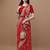 Red bandhani printed embroidered saree with unstitched blouse piece