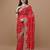 Red bandhani printed embroidered saree with unstitched blouse piece