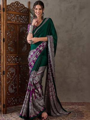 Green ethnic motifs silk blend saree 1