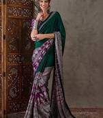 Green ethnic motifs silk blend saree