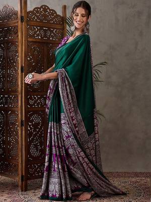Green ethnic motifs silk blend saree 2