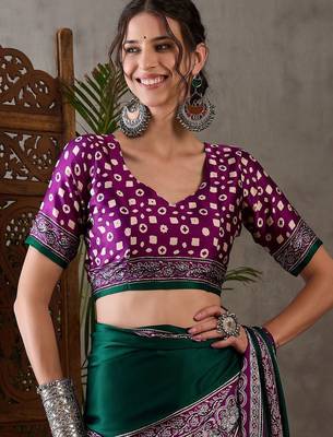 Green ethnic motifs silk blend saree 4