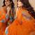 Orange embellished mirror work net designer saree