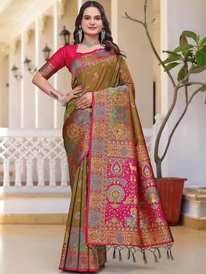 Yellow women design zari art silk saree 1