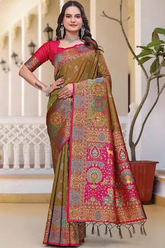 Yellow women design zari art silk saree