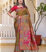 Yellow women design zari art silk saree