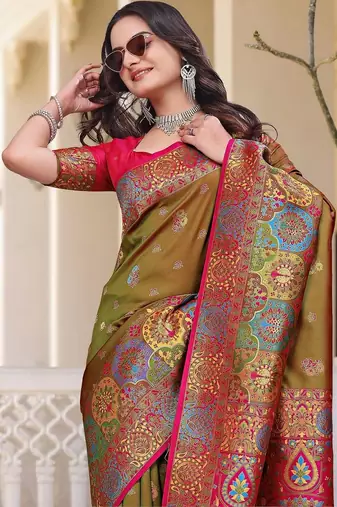 Yellow women design zari art silk saree