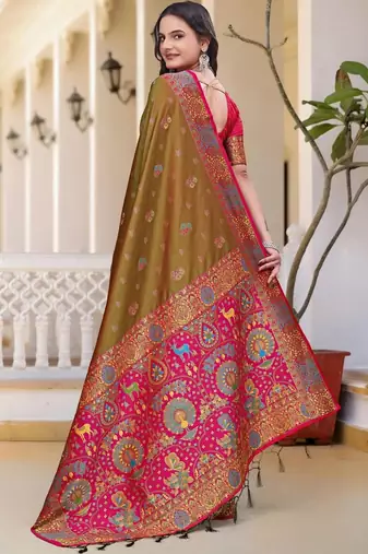 Yellow women design zari art silk saree