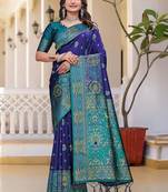 Navy blue women  woven design zari art silk saree