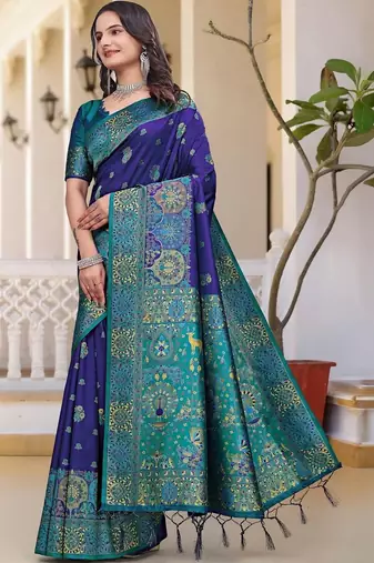 Navy blue women  woven design zari art silk saree