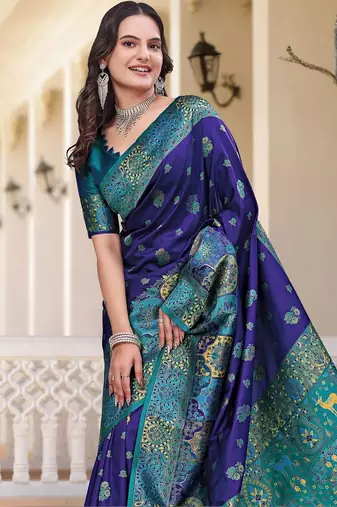 Navy blue women  woven design zari art silk saree