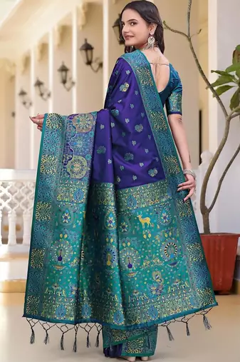 Navy blue women  woven design zari art silk saree