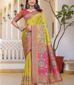 Lime women ethnic motif zari art silk saree