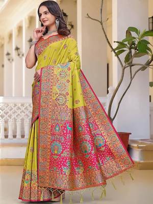 Lime women ethnic motif zari art silk saree 2