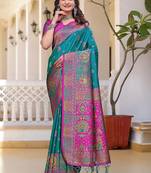 Teal woven design zari art silk saree