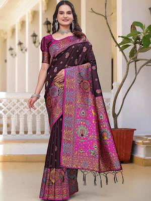Purple woven design zari art silk saree 1