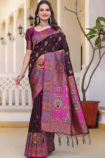 Purple woven design zari art silk saree