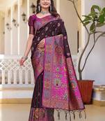 Purple woven design zari art silk saree