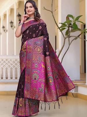 Purple woven design zari art silk saree 2