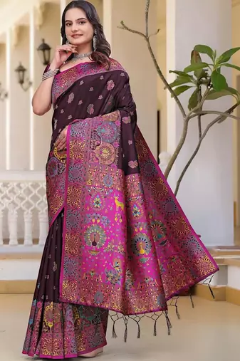 Purple woven design zari art silk saree