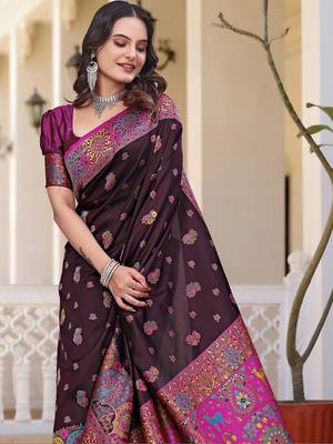 Purple woven design zari art silk saree 3