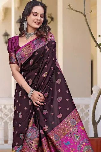 Purple woven design zari art silk saree