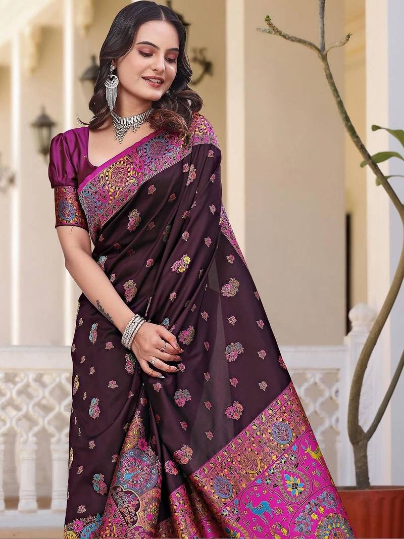 Purple woven design zari art silk saree