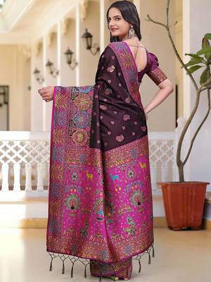 Purple woven design zari art silk saree 4