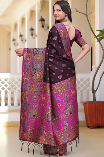 Purple woven design zari art silk saree