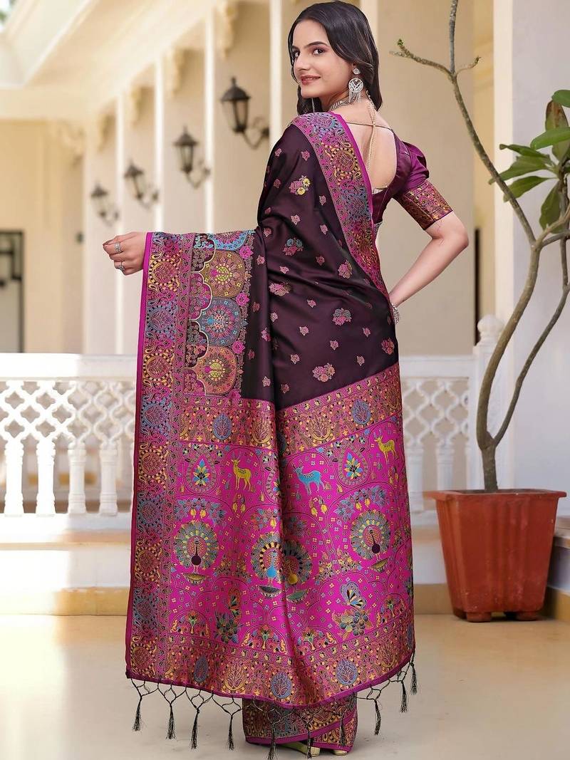 Purple woven design zari art silk saree