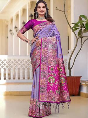 Purple woven design zari art silk saree 1