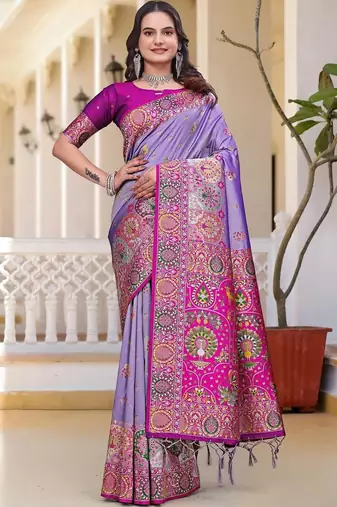 Purple woven design zari art silk saree