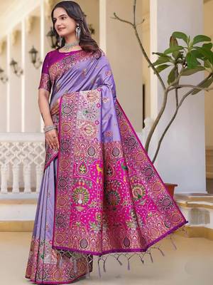 Purple woven design zari art silk saree 2