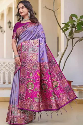 Purple woven design zari art silk saree