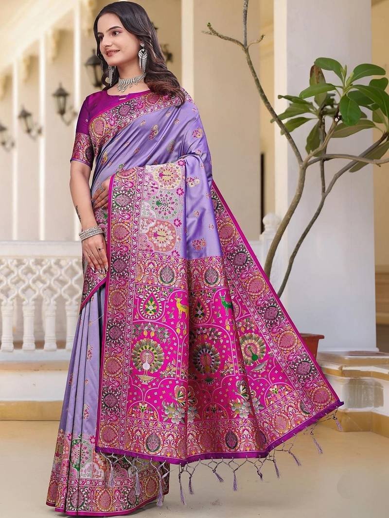 Purple woven design zari art silk saree