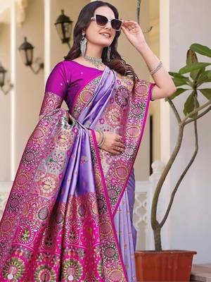 Purple woven design zari art silk saree 3