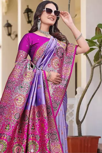Purple woven design zari art silk saree
