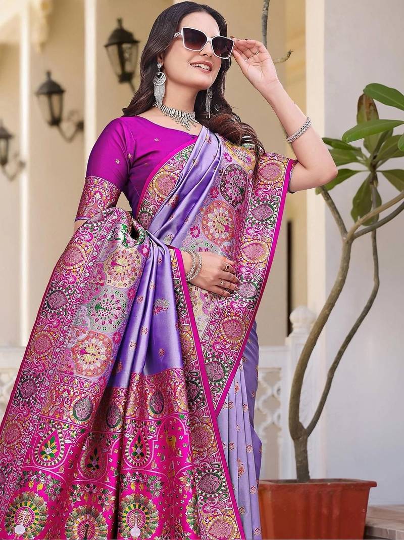 Purple woven design zari art silk saree
