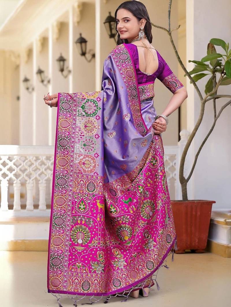 Purple woven design zari art silk saree