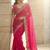 Pink floral embroidered satin fusion saree