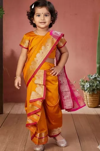 Mustard woven design zari art silk maheshwari saree