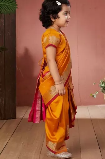 Mustard woven design zari art silk maheshwari saree