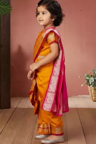 Mustard woven design zari art silk maheshwari saree