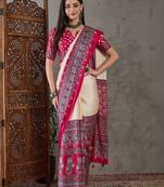 Red ethnic motifs silk blend designer saree