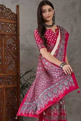 Red ethnic motifs silk blend designer saree
